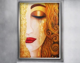 Lámina de lágrimas doradas, lámina de arte de Gustav Klimt, arte de pared de lágrimas doradas de Gustav Klimt, lámina de arte de lágrimas de Freya, decoración de pared de mujeres, decoración de pared de mujeres