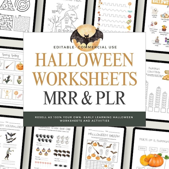 Halloween educational worksheet bundle with MRR AND PLR