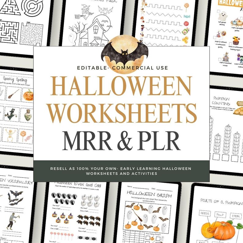 Peut inclure: Un ensemble d'ateliers imprimables d'Halloween pour les jeunes apprenants. Les ateliers proposent diverses activit&eacute;s, notamment des labyrinthes, des comptages, de l'orthographe et des graphiques. Les ateliers sont con&ccedil;us pour un usage commercial et sont disponibles &agrave; la revente.
