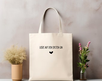 Sac en jute | Sac en tissu imprimé "Love at first Gin" | Sac en coton | sac de courses