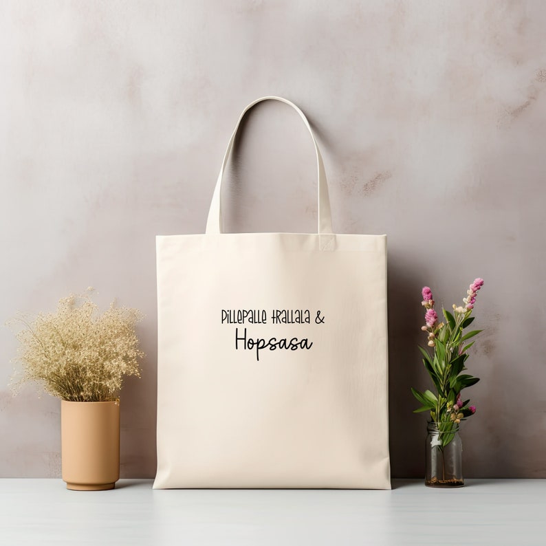 Jute bag Fabric bag printed PillePalle trallala & Hopsasa Cotton bag natural Shopping bag School image 1