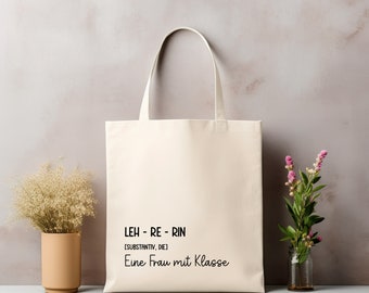 Jutebeutel | Stofftasche bedruckt "Lehrerin eine Frau mit Klasse" | Baumwolltasche | natur | Einkaufsbeutel | Schule