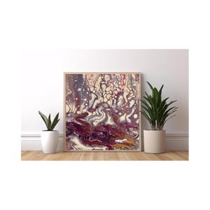 Burgundy Cream Abstract Framed Canvas – Fluid Marble Wall Art Print – Modern Wine & Gold Swirl Décor Piece