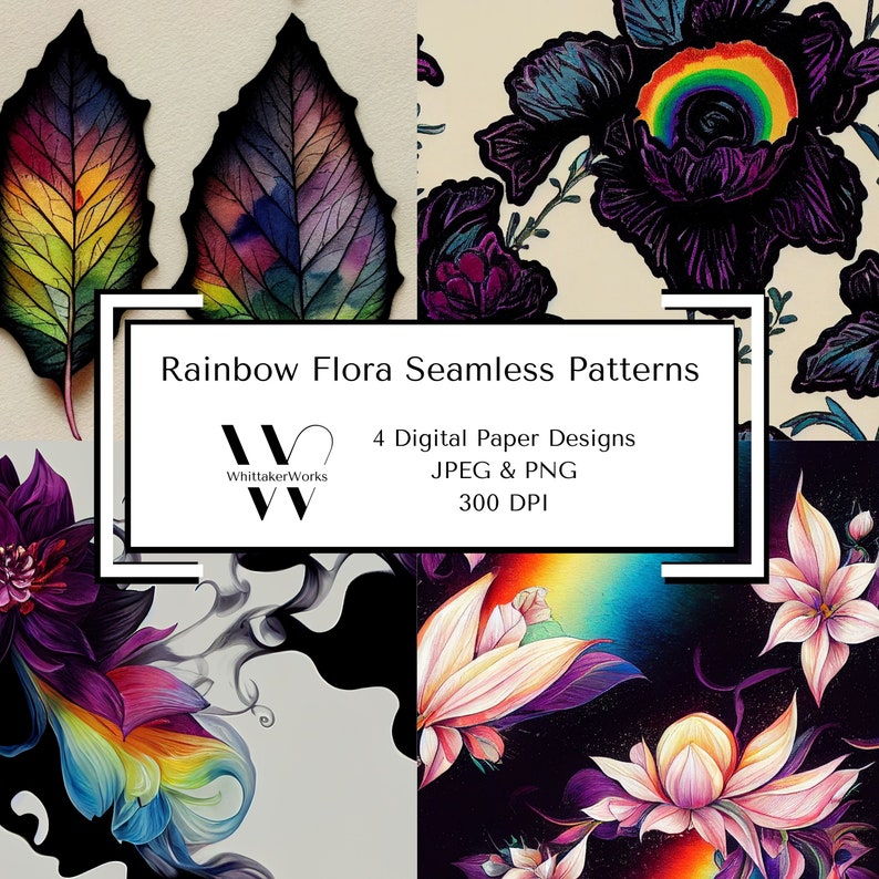 Dark Rainbow Flowers Seamless Pattern / Digital Paper Set - Etsy