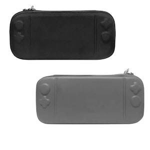 May include: Two rectangular game console cases, one black and one grey. Each case features a zip closure and moulded controller button details. These cases are designed to protect and store a handheld gaming device.