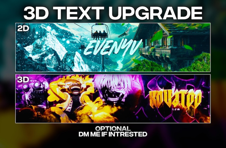 Custom 3D YouTube Banner and Logo | Stream Overlay | Twitter | Twitch Banner| Discord | Profile Picture