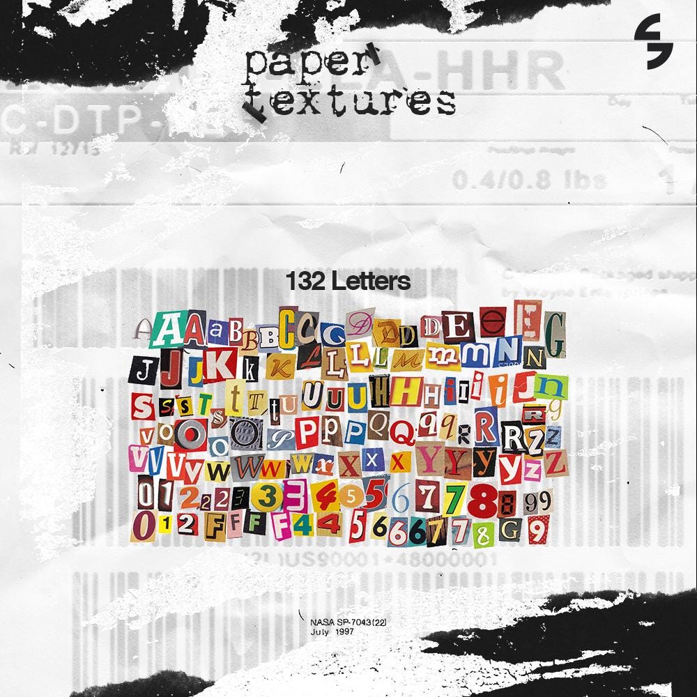 Paper Assets Paper Textures Graphics Pack | 200+ Paper Assets, Fonts, Letters ...