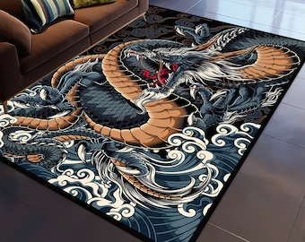 Tapijt Japanse draken, modern gameroomdecor, voor woonkamer/eetkamer Makkelijk schoon te maken tapijt