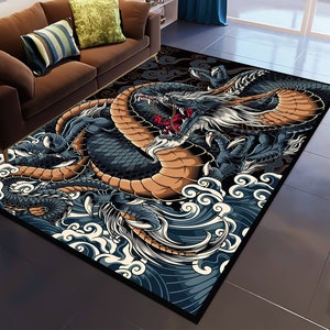 Dragon rug, Japanese Life Dragon Rug, Dragon Decor, Dark Dragon Rug, Area Rug, Game Room Area Rug, Popular Rug, Young Room Decor, Modern Rug