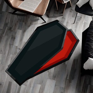 Gothic Rug,Coffin Rug,Fear Rug,Fantastic Rug,Black Decor,Horror Rug,Satanic Rug,Young Room Decor,Modern Rug\Popular Rug\Black and Red Rug