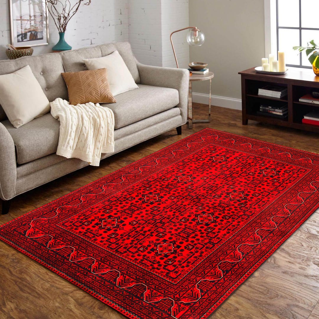 Afghan Pattern Rug,red Afghan Rug,dark Red Rug,antique Looking Rug ...