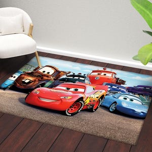 Kids Car Rug: Cartoon Race Car Playroom Mat, Non-Slip