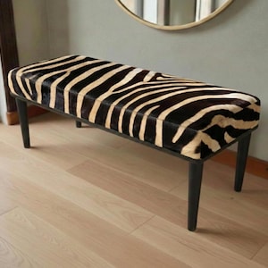 Zebramuster Bank, handgemachte Boho Wohnkultur, Wohnzimmer, Schlafzimmer Akzent.
