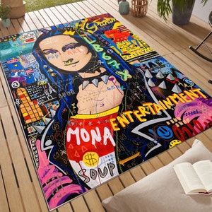 Colorful Rug,Mona Lisa Rug, Popart Rug,Garffity Rug, Street Art Rug, Area Rug, Living Room Rug, Modern Rug, Personalized Rug, Popular Rug