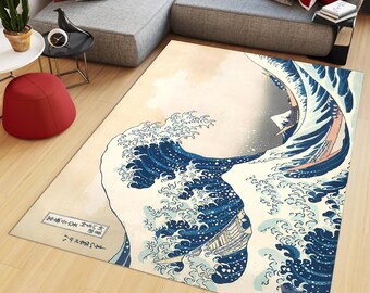 Wave off Kanagawa Rug: Washable Art Decor Floor Mat