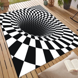 Alfombra 3D Vortex, Alfombra de ilusión en blanco y negro, Alfombra de bambú suave, Alfombra de decoración moderna para el hogar