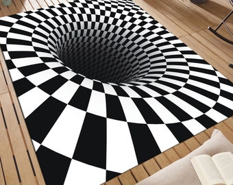 3D Vortex Illusion Rug, Black and White Soft Bamboo Rug, Modern Home Decor Carpet
