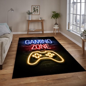 Gaming Rug,Neon Effect Rug,Game Rug,Black Rug,YoungRoom Carpet,GameRoom Rug,Video Game Carpet,Arcade Rug,Popular Gamer Rug