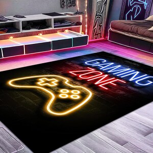 Tapis pour zone de jeu, Tapis de sol pour contrôleur néon, Décoration de salle de joueur, Tapis de salle de jeu de jeux vidéo