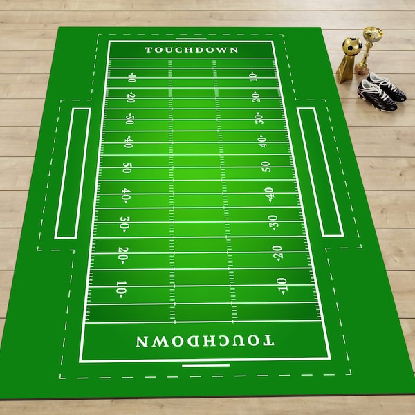 American Football Field Printed Area Rug with Custom Team Logo & Name • Washable Football Field Area Rug • Gift For American Football Lover