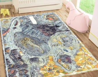 Tapijt magische schoolkaart, kinderkamerdecoratie tovenarij, speelkleed voor kinderen