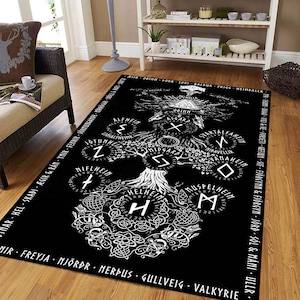 Vikings, Scandinavian Decor Carpet, Norse Mythology Viking Decor Rug, Valknut Norse Pagan Carpet, Home Decor Carpet, Area Rug, Cool Room Rug