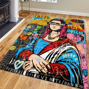 Mona Lisa,Pop art Rug,Garffity Rug,Colorful Rug,Street Art Rug, Area Rug, Living Room Rug, Modern Rug, Personalized Rug, Popular Rug