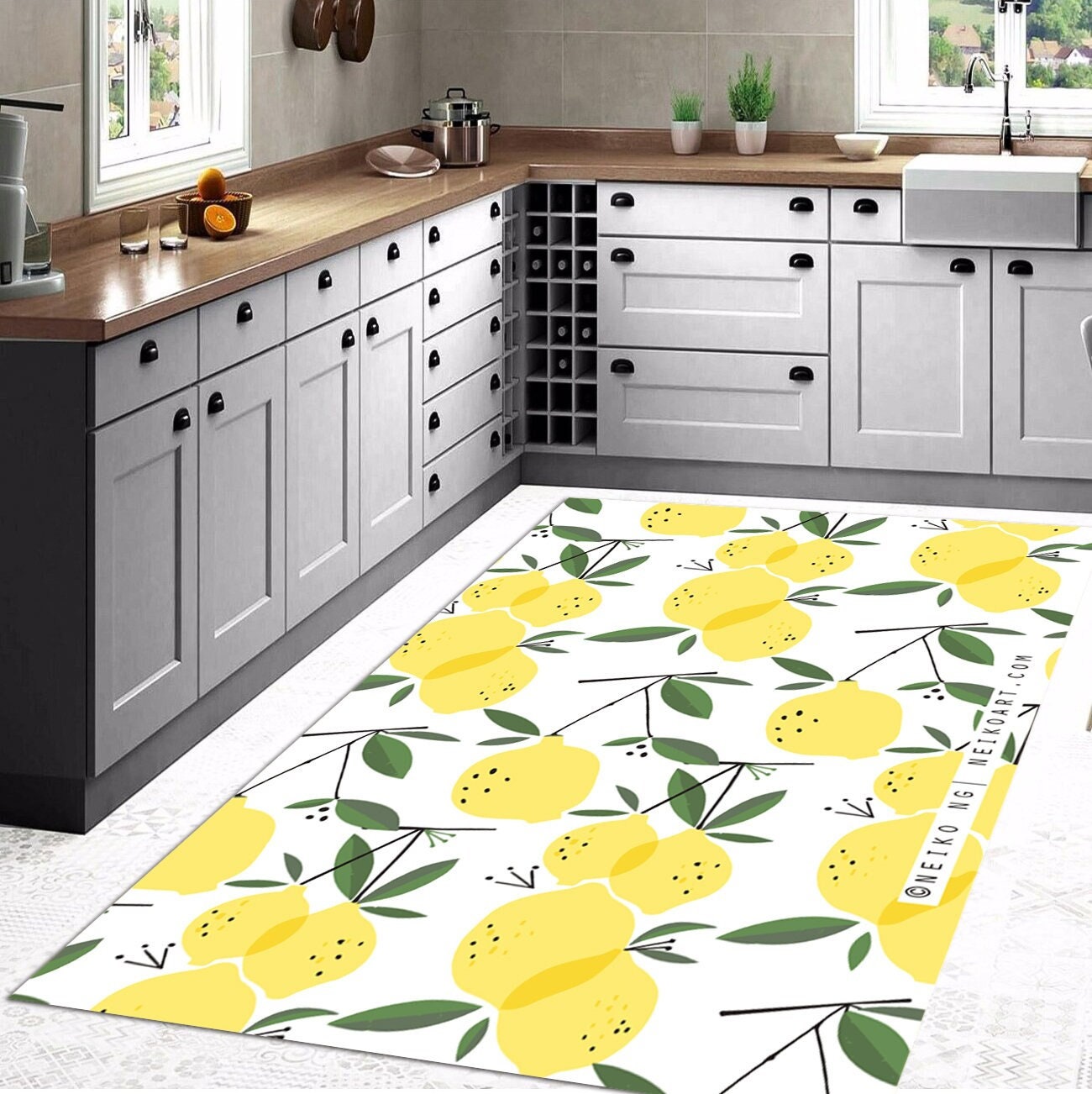 Singes 2 Piece Kitchen Mat Rug Lemon Tree Yellow Anti Fatigue Kitchen Floor Mat Cushioned Waterproof Kitchen Mats for Floor Home, Office, Laundry 47 inchx16