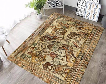 Archaeology, Stone Age Cave Art,First Human Life,First Human Hunter,Decorative Rug,Living Room Rug,Area Rug, Entry Rug,Saloon Rug,Modern Rug