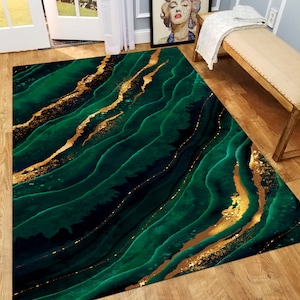 Emerald Green Rug, Marble Deoor, Gold Marble Rug, Area Rug, Abstract Rug, Floor Mat Rug, Home Decor Rug, Decorative Rug, Indoor Floor Rug