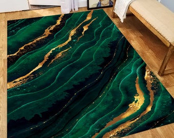 Emerald Green Rug, Marble Deoor, Gold Marble Rug, Area Rug, Abstract Rug, Floor Mat Rug, Home Decor Rug, Decorative Rug, Indoor Floor Rug