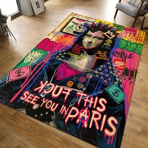 Colorful Rug,Mona Lisa Rug, Popart Rug,Garffity Rug, Street Art Rug, Area Rug, Living Room Rug, Modern Rug, Personalized Rug, Popular Rug