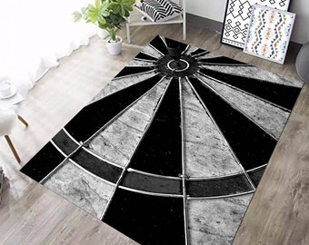 Dartboard Area Rug - Modern Black and White Game Room Floor Decor