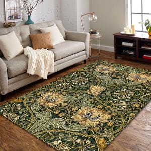 William Morris Rug, Green Floral Rug, Botanical Rug, Art-Inspired Rug, Elegant Rug, Unique Rug, Area Rug, Gifts for Her, Home Decor