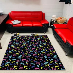 Arcade Rug, Retro Rug, Game Room Rug, Living Room Rug, Popular Rug, Modern Rug, Minimalist Rug, Young Room Decor, Bedroom Rug, Black Rug