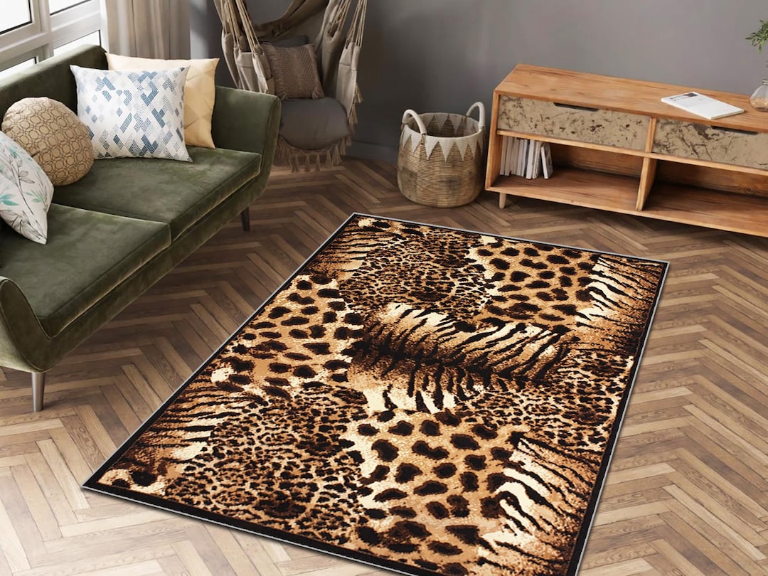 Realistic Leopard Print Area Rug, Leopard Faux Fur Carpet, Animal ...