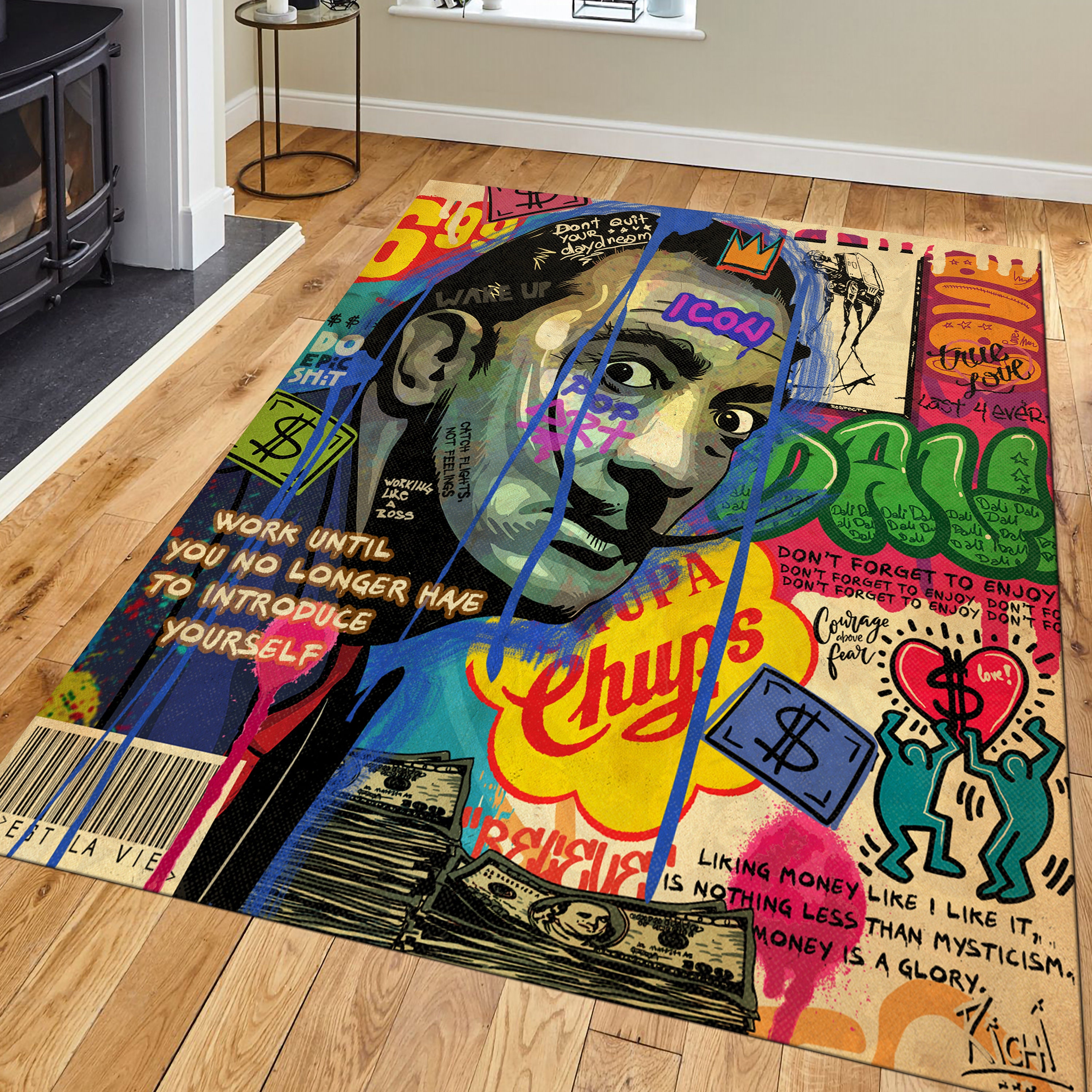 Colorful Rug,Salvador Dali Rug, Popart Rug,Garffity Rug, Street Art Rug, Area Rug,Living Room Rug, Modern Rug, Personalized Rug,Popular Rug