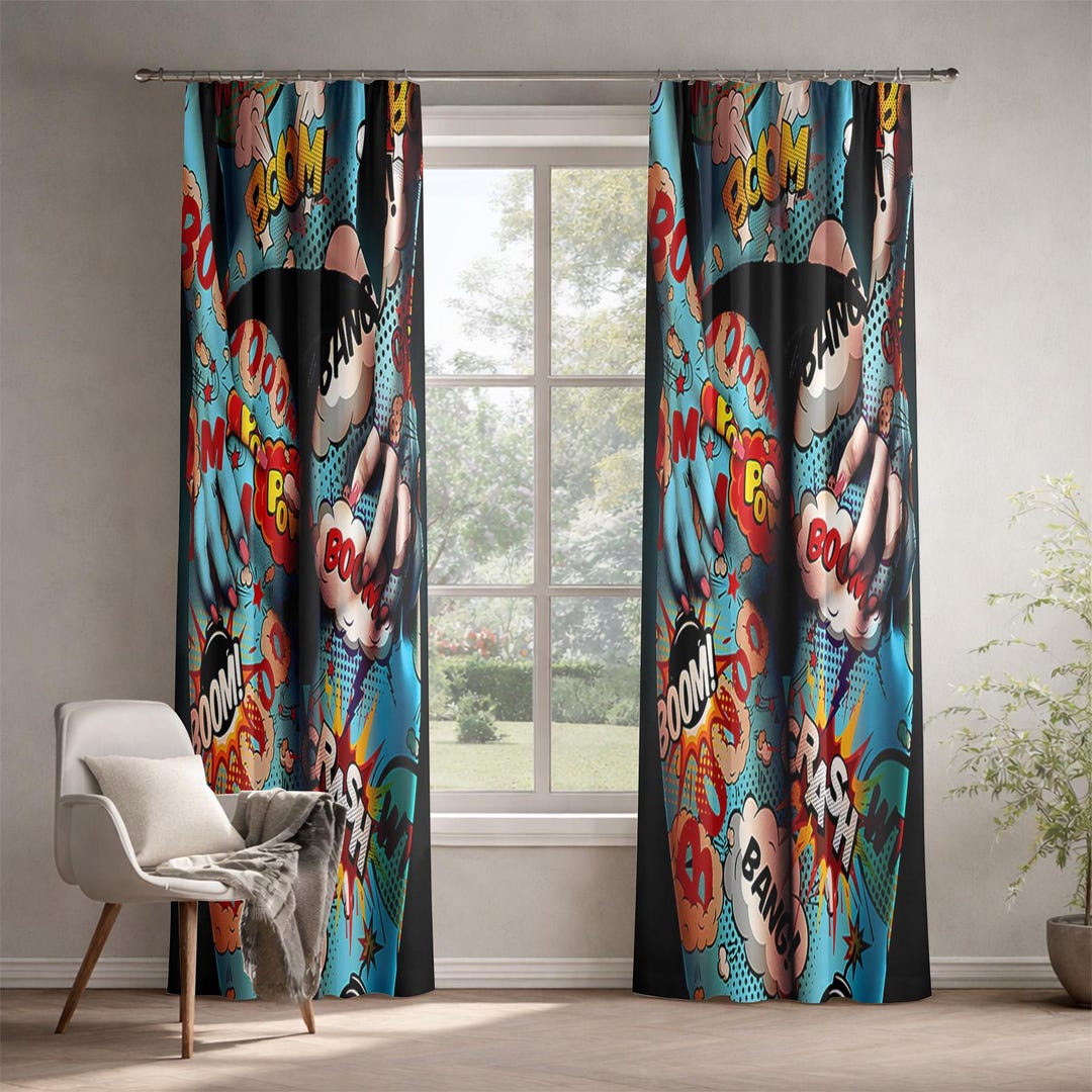 Modern Pop Art Woman Window Curtains - Comic Book Style Graffiti Drapes ...