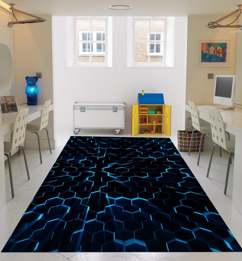 Geometric Gaming Rug Neon Hexagon Gamer Rug, E-sport Decor Carpet, Gameroom Floor Mat, - Etsy
