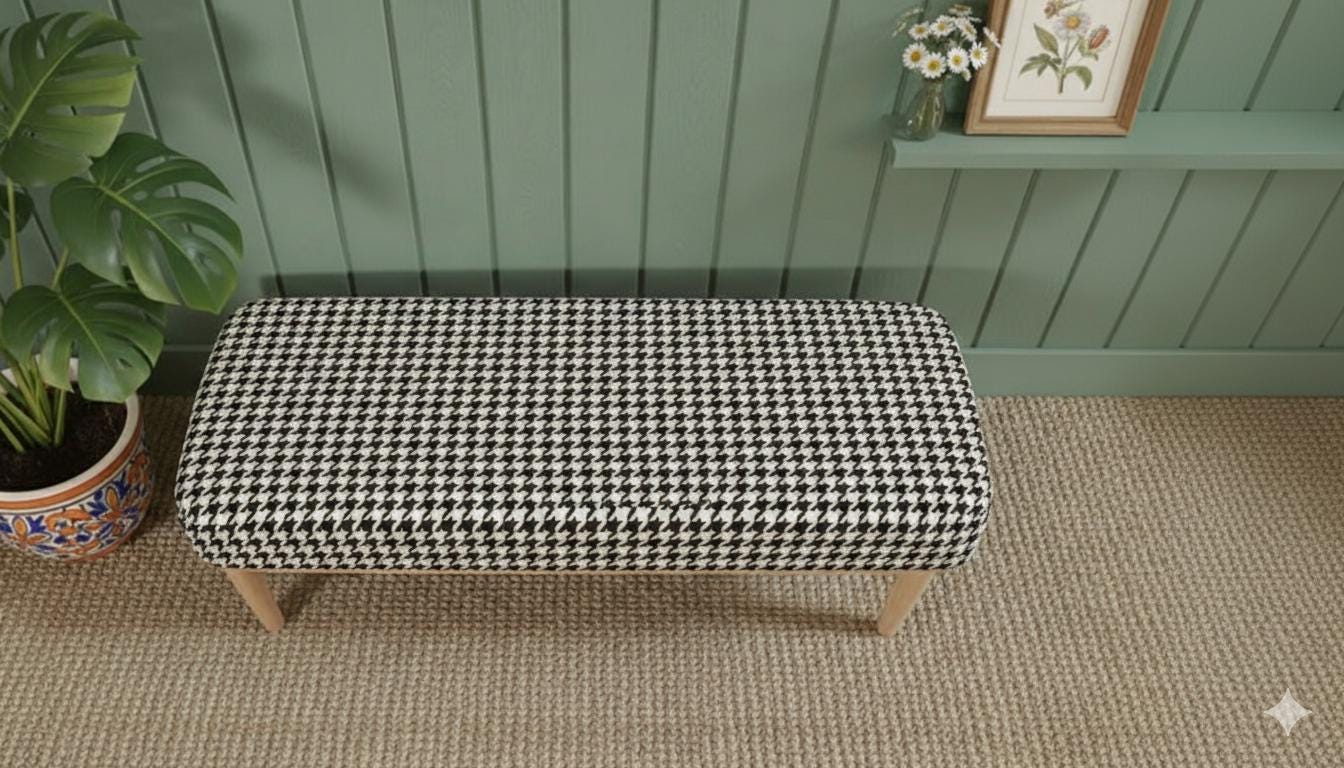 Patterned Bench, Black and White Houndstooth, Handmade Boho Decor Bench ...