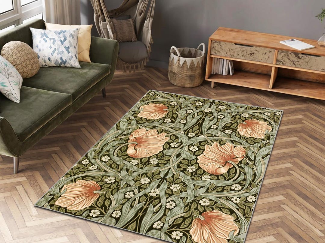 Moevment Rugs William Morris Style Floral Rug, Vintage Botanical Area Rug, Arts and ...