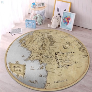 Herr der Ringe, Karte Teppich, Herr der Ringe, Karte von Mittelerde, Beliebter Teppich, Herr der Ringe, Runde Karte Teppich