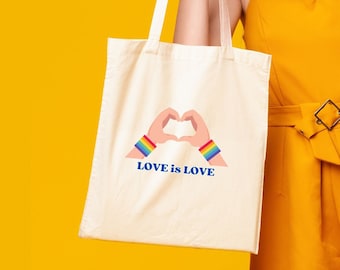 Love is Love Rainbow Pride Tote Bag: Cotton Canvas