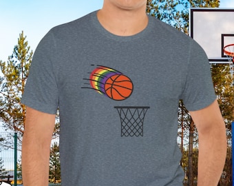 Pride Basketball T-Shirt: LGBTQ Rainbow Swish Tee