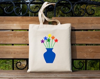 Pride Flowers Cotton Tote Bag: Rainbow LGBTQIA+ Gift