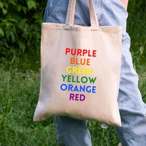 Borsa tote arcobaleno, colorata, bandiera dell&#39;orgoglio, borsa tote orgoglio, orgoglio, LGBTQIA+, inclusivo, test Stroop, nerd, borsa arcobaleno, regalo orgoglio LGBT