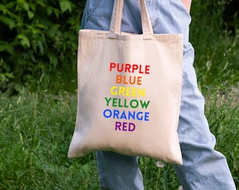 Rainbow Pride Cotton Canvas Tote Bag: Stroop Test Design