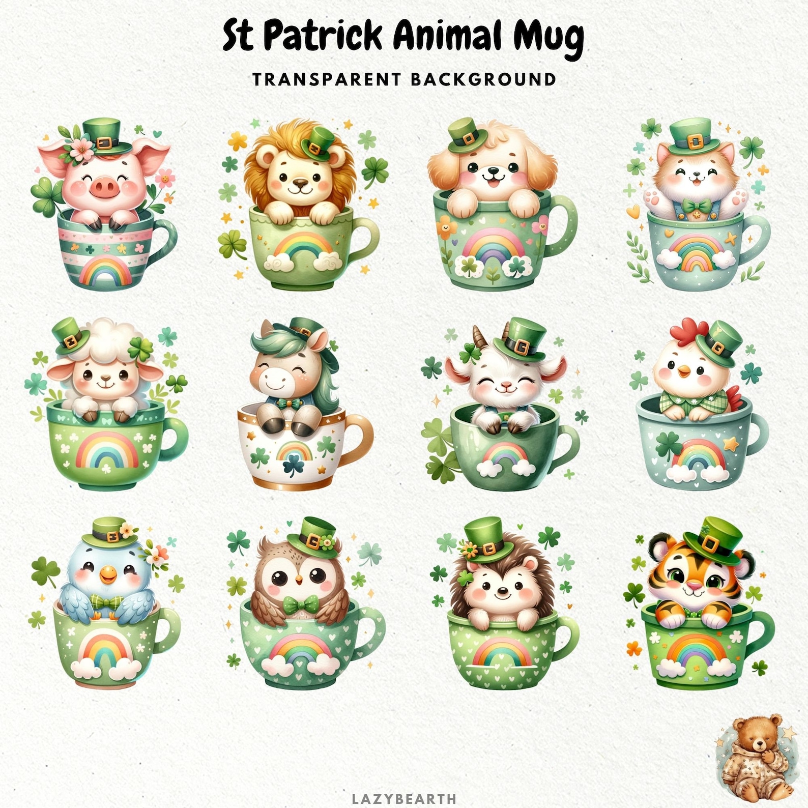 St Patrick Animal Mug, 24 Cute St Patrick Animal PNG Clipart, Cute ...