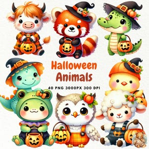 Cute Halloween Animals, 40 Halloween Animals PNG, Watercolor Halloween Animals, Halloween Animals Clipart, Halloween Decor Sublimation