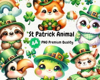 St Patrick Animal, 44 St Patrick Animal PNG, Watercolor St Patricks Day, St Patrick Clipart, Cute Animal Clipart, Sublimation Designs PNG